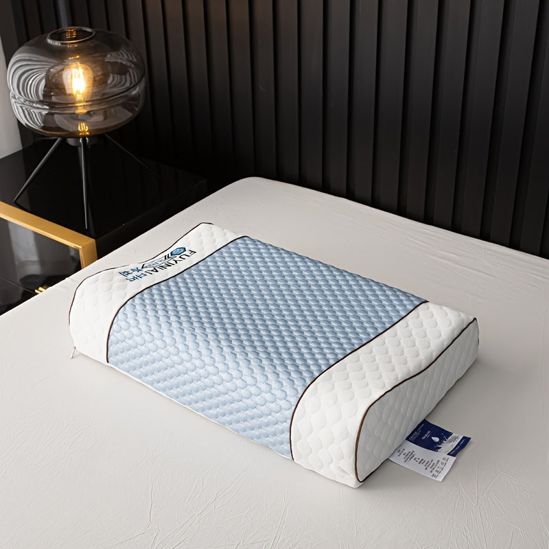 1pc Luxury Latex Pillow, Fiber Fabric, Cooling Massage, Thai Natural Latex, Soft Firmness, Hand Wash Only, Polyester 100%, Woven, 300-350Gsm, for Back Or Side Sleepers, Neck Support, Relaxing Pressure, Bedding Pillow for Bedroom, Dorm, Twisted