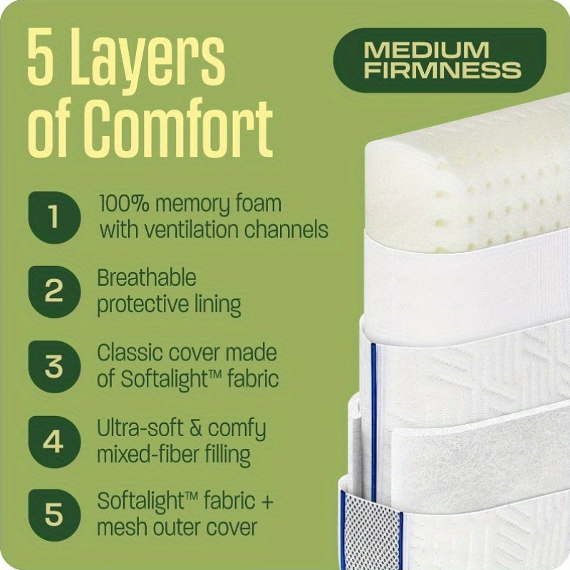 2-in-1 Design Medium Firm Camping Pillow with Soft Neck Cushion - 5-Layer Support, Portable Travel Pillow for Back Sleepers, White, Camping Pillow, Neck Pillow, Retro Style, Zipper Closure