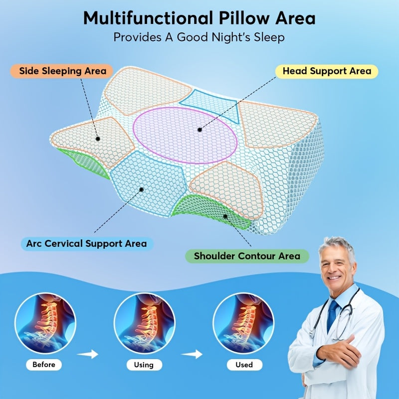 Neck Pillow Sleeping Pillow, Ergonomic Neck Support for Deep Sleep, Breathable Cover Suitable for Back, Stomach, and Side Sleepers, Enjoy Soothing Home Massage, All-Season Use