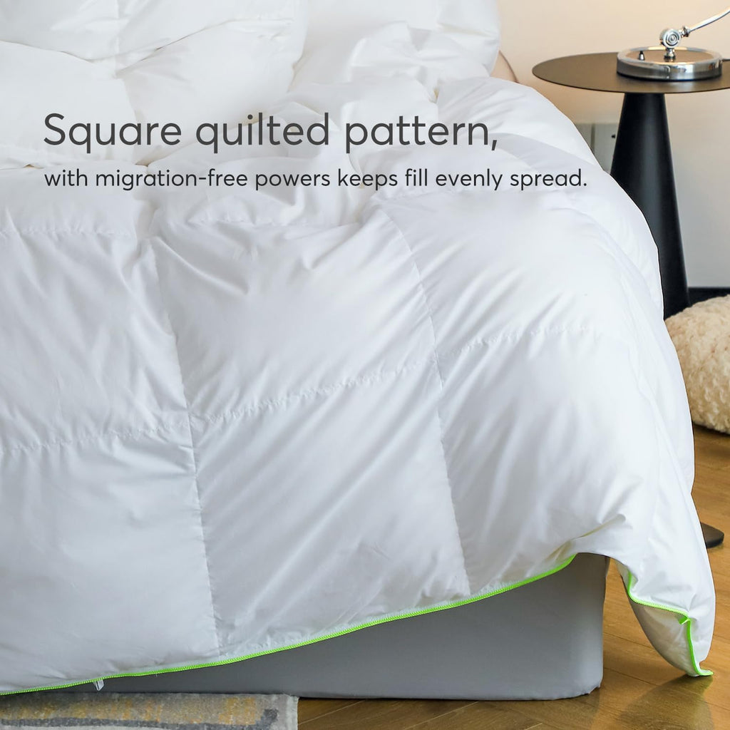 1pc 750 Fill-Power Certified Premium Goose Down and Feather Comforter Duvet Insert - Extra Soft Fluffy Luxury with Hypoallergenic Down-Proof Shell - White Baffle Box Design To Prevent Clumps