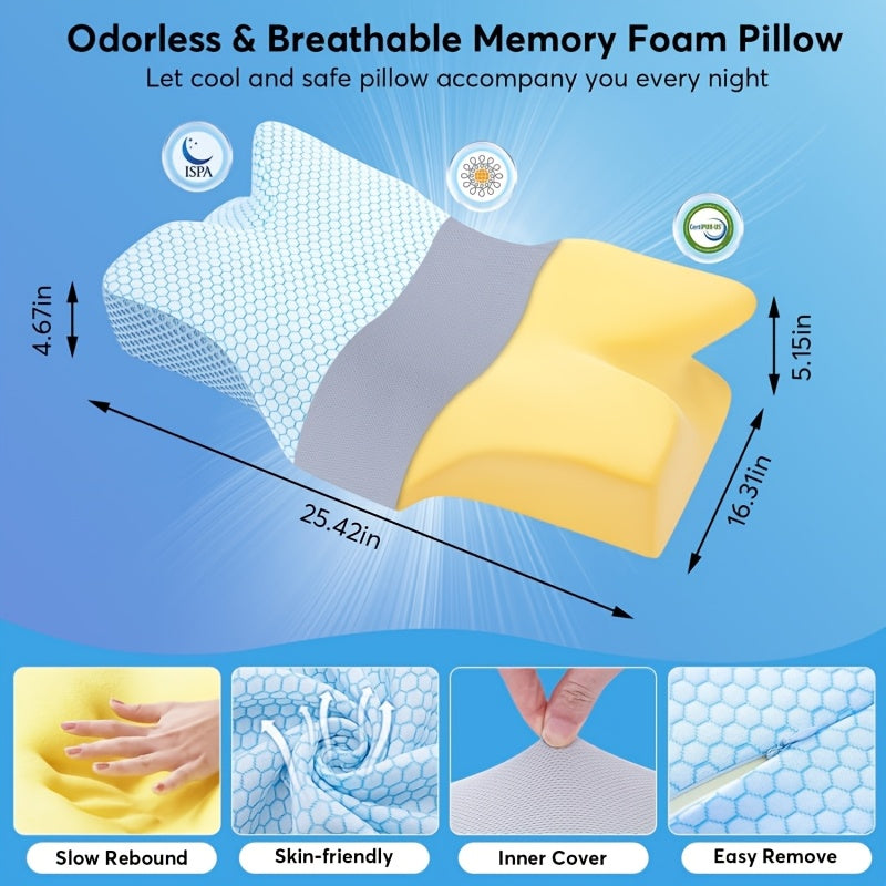 Neck Pillow Sleeping Pillow, Ergonomic Neck Support for Deep Sleep, Breathable Cover Suitable for Back, Stomach, and Side Sleepers, Enjoy Soothing Home Massage, All-Season Use