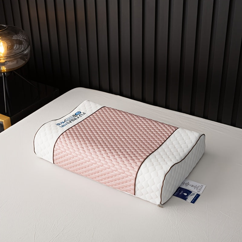 1pc Luxury Latex Pillow, Fiber Fabric, Cooling Massage, Thai Natural Latex, Soft Firmness, Hand Wash Only, Polyester 100%, Woven, 300-350Gsm, for Back Or Side Sleepers, Neck Support, Relaxing Pressure, Bedding Pillow for Bedroom, Dorm, Twisted