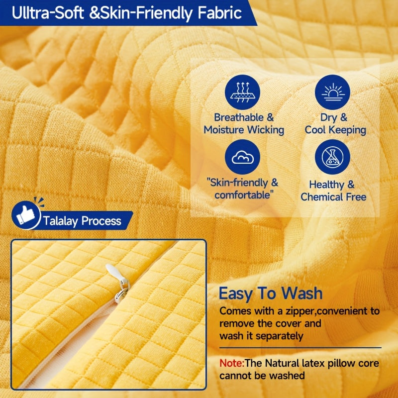 PARATEX Latex Pillow - Soft, Breathable, All-Season Sleeping Support with Zip Closure, Yellow Jacket Design, Ideal for Back & Stomach Sleepers, Sleep Support Pillow | Modern Pillow Design | Durable Zipper Closure