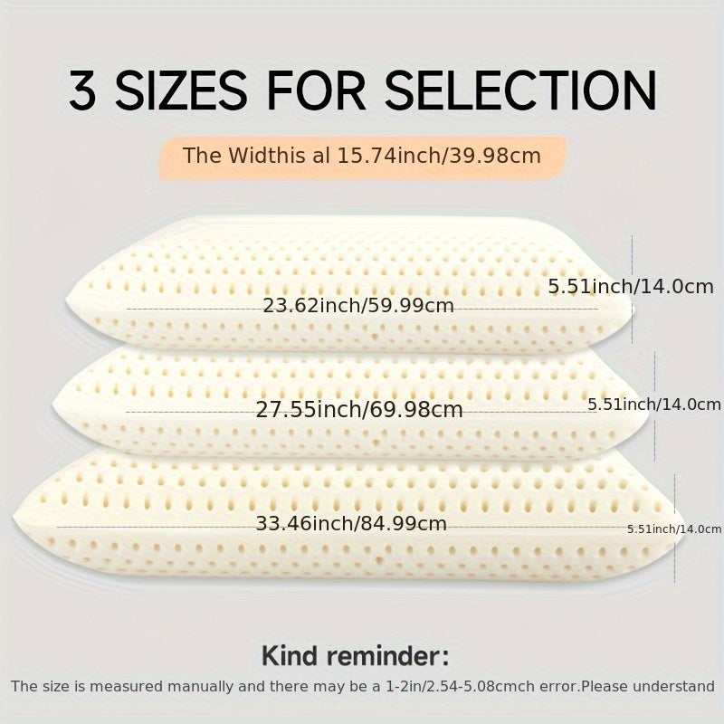 1pc 96% Talalay Natural Premium Latex Body Pillow with Removable Breathable Hypoallergenic Bed Sheet, Ergonomic Contour Support for Side & Back Sleepers, Travel Pillows, White, Side Sleep Pillow, Comfortable Sleeping, Simple Design, Durable Construction