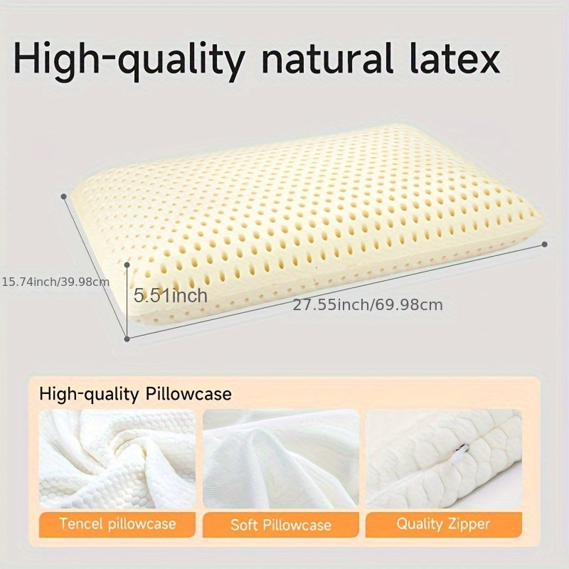 1pc 96% Talalay Natural Premium Latex Body Pillow with Removable Breathable Hypoallergenic Bed Sheet, Ergonomic Contour Support for Side & Back Sleepers, Travel Pillows, White, Side Sleep Pillow, Comfortable Sleeping, Simple Design, Durable Construction